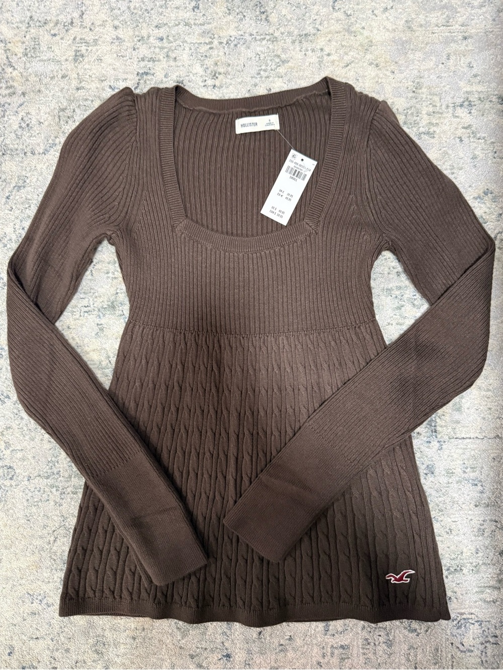 Hollister Trendy Brown Long Sleeve Square-Neck Babydoll